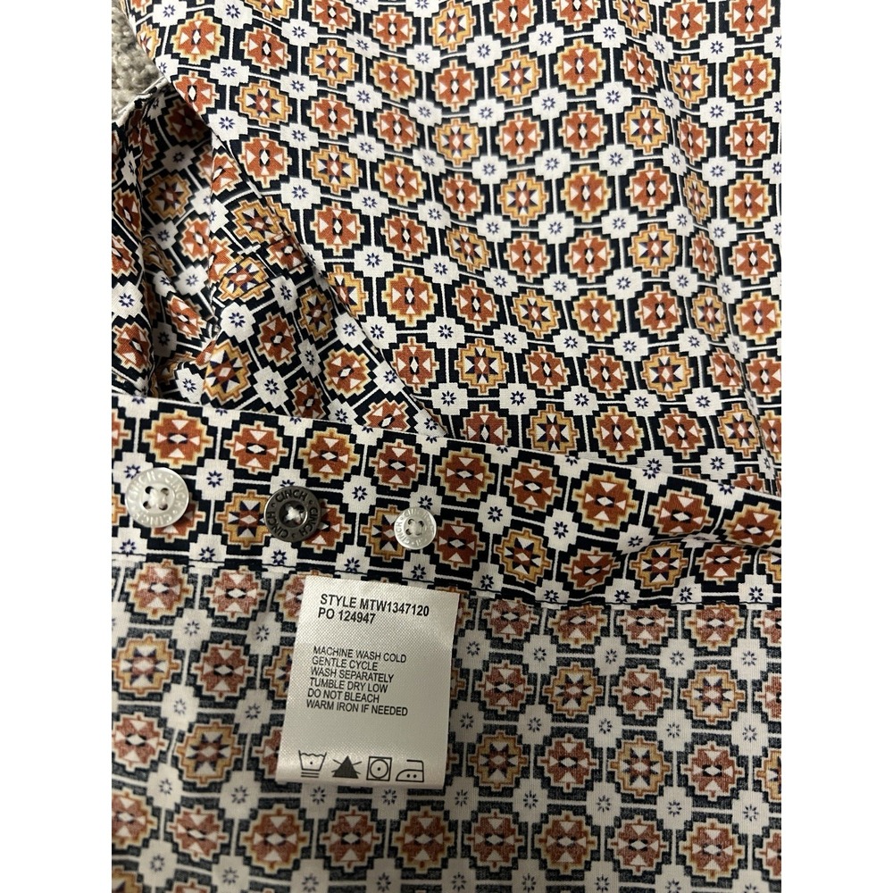 Cinch Modern Fit Men's M Multicolor Cotton Geometric Long Sleeve Button-Up Shirt - Picture 8 of 8
